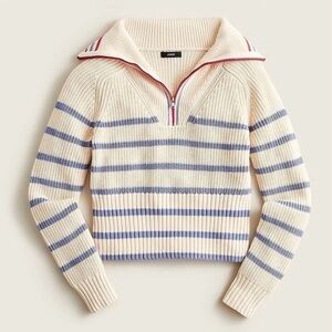 J. Crew Cream & Light Blue Striped Half‑Zip Pullover Sweater